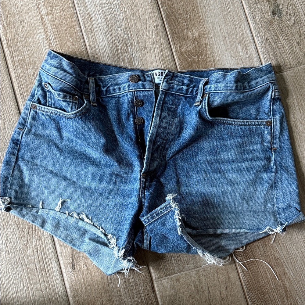 Agolde Blue Distressed Jean Shorts